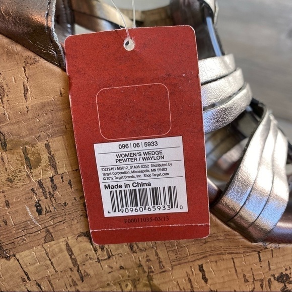 NWT Mossimo waylon cute pewter colored strappy caged wedge cork sandal Size 8.5 - Picture 11 of 14